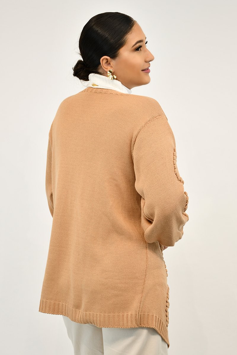 Cardigan de Tricot Alongado Amêndoa