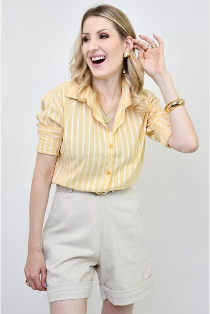 Camisa de Viscose Daniela Listrada Amarelo Manteiga