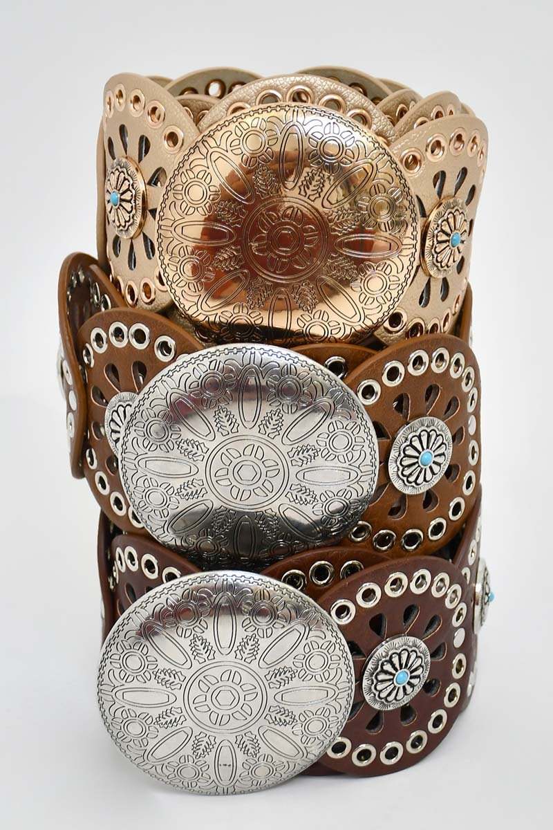 cinto couro sintetico boho cafe caramelo dourado