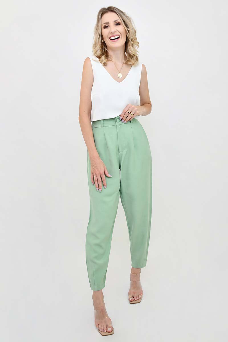 calca alfaiataria slouchy elise verde elegante