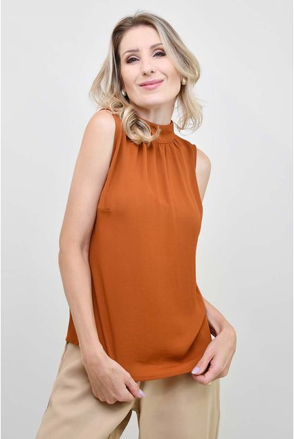 Regata de Crepe Gola Alta Fernanda Camel