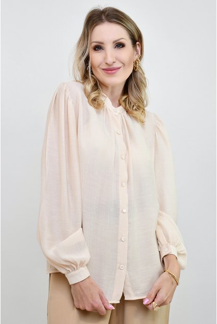 Camisa Boho Manga Longa Flower Creme