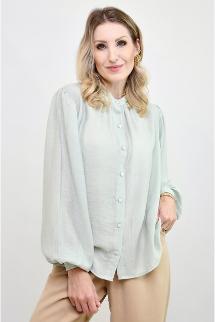 camisa boho manga longa flower verde menta transparencia