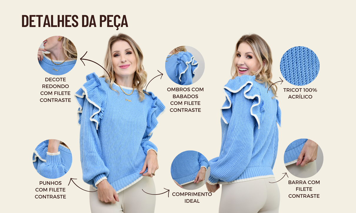 tabela de medidas blusa tricot babados mavie azul
