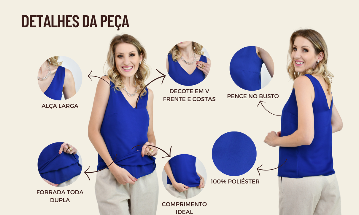 tabela de medidas site regata katia azul bic dupla decote em v poliester