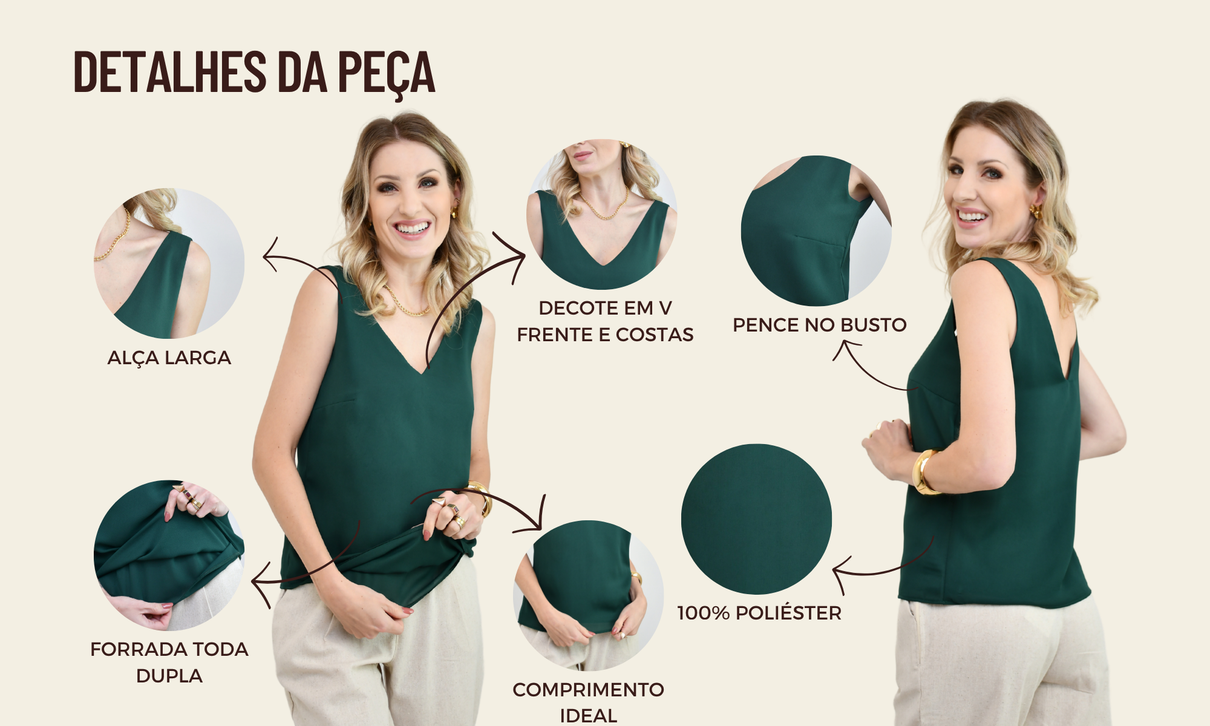 tabela de medidas site regata katia verde folha dupla decote em v poliester