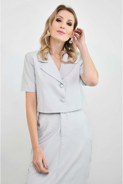 blazer manga curta beth cinza claro elegante