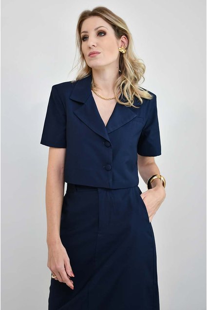 blazer manga curta beth azul marinho moderno