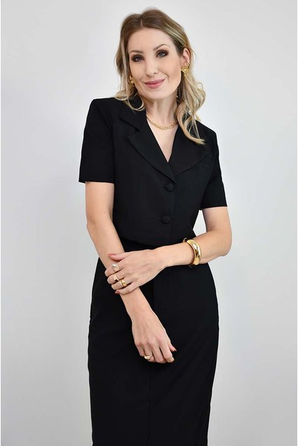 blazer manga curta beth preto moderno
