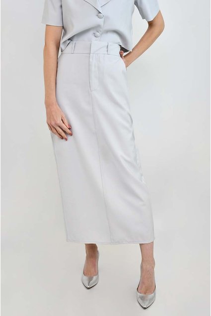 saia midi beth cinza claro elegante
