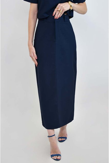 saia midi beth azul marinho elegante