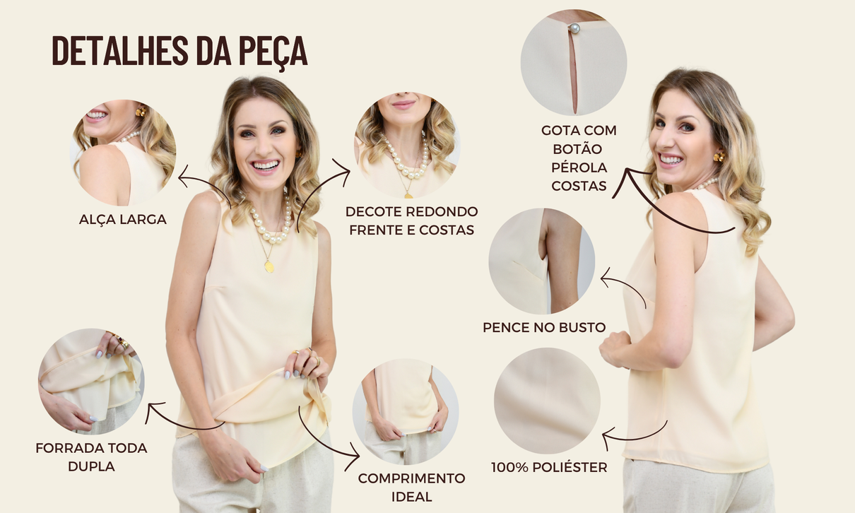 tabela de medidas site regata luiza manteiga dupla decote redondo poliester