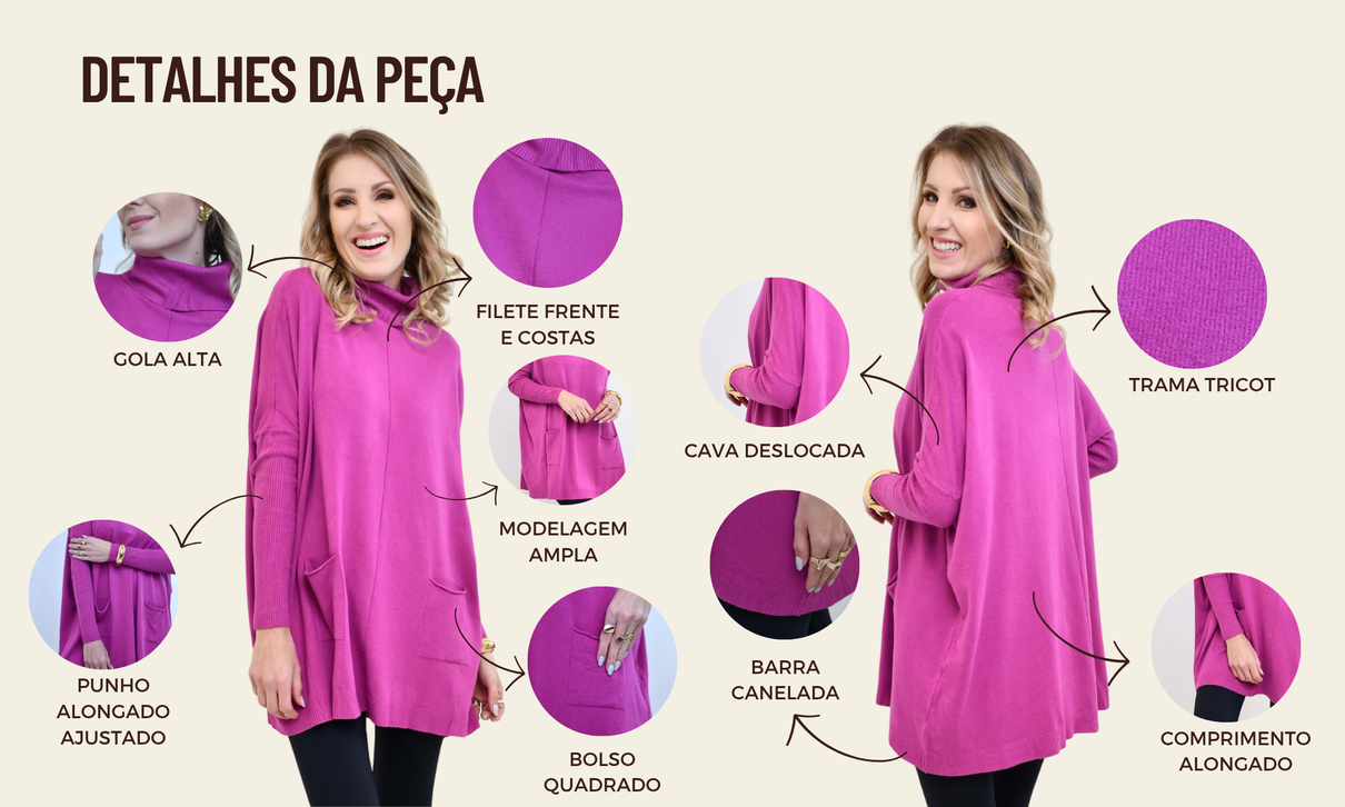 ficha de detalhes poncho tricot suzy fucsia