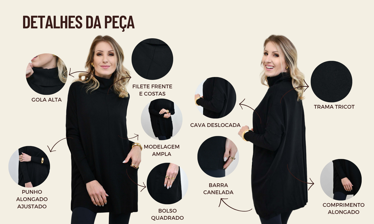 ficha de detalhes poncho tricot suzy preto