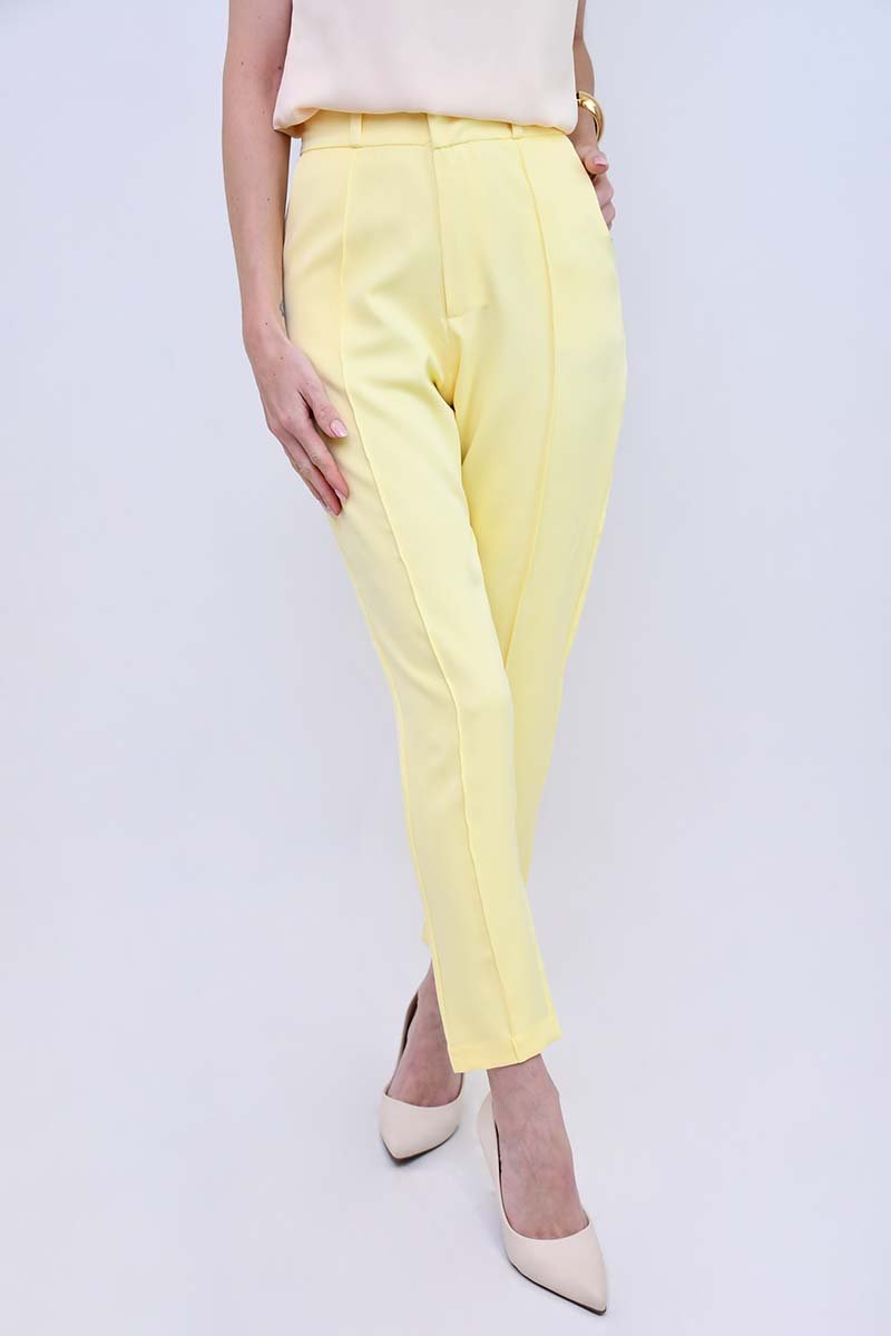 calca alfaiataria ellen elegante amarelo manteiga