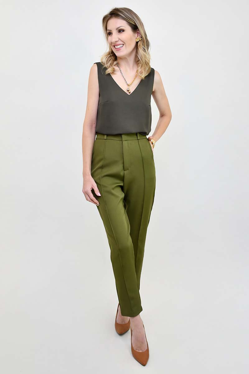 calca alfaiataria ellen feminino verde militar