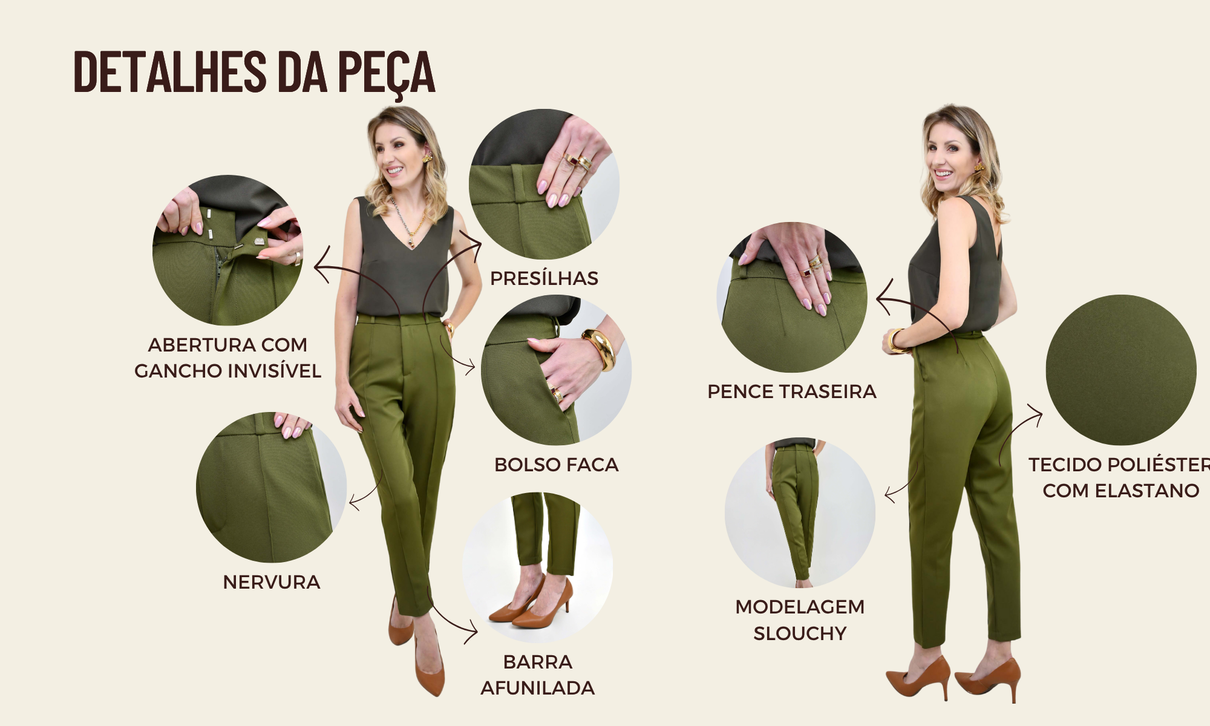 tabela de medidas site calca slouchy alfaiataria ellen verde militar