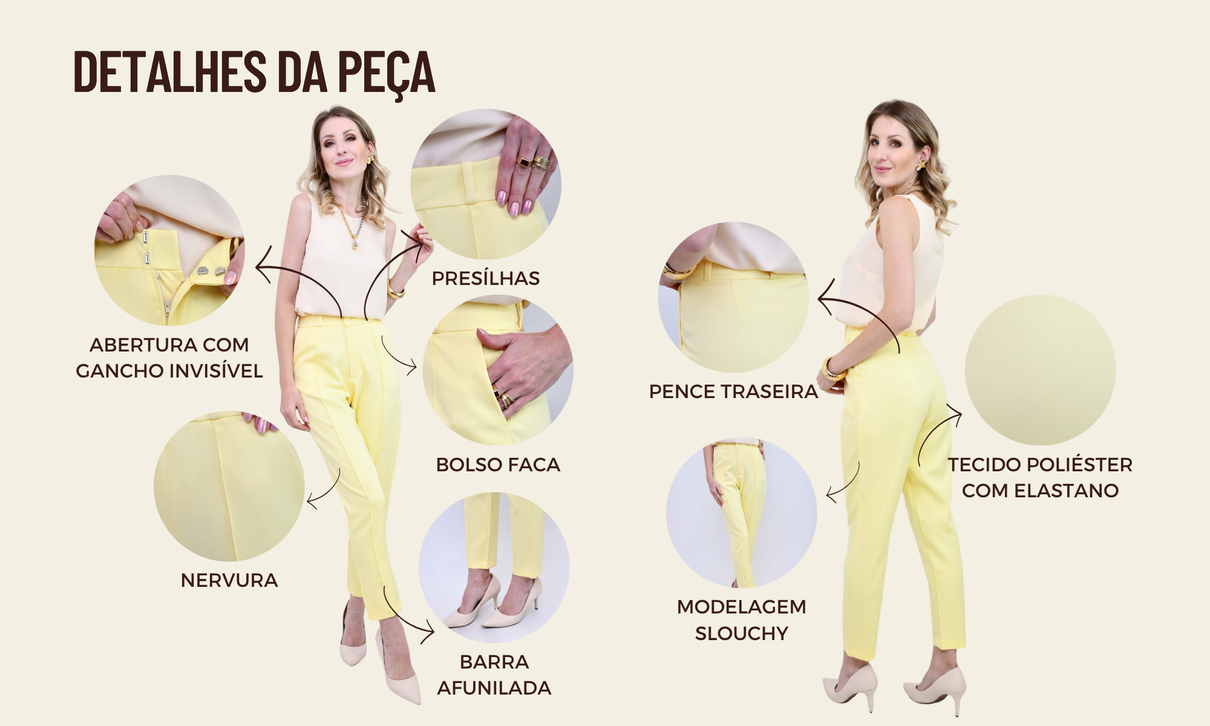 tabela de medidas site calca slouchy alfaiataria ellen amarelo manteiga
