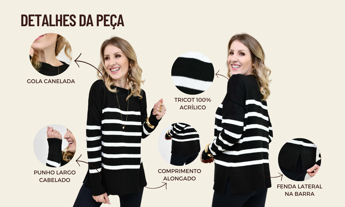 tabela de medidas site blusa tricot alongada listrada tessa preto