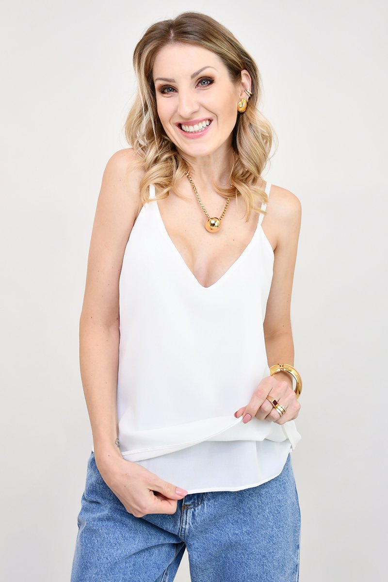 blusa de alcas rosangela crepe decote v off white feminina