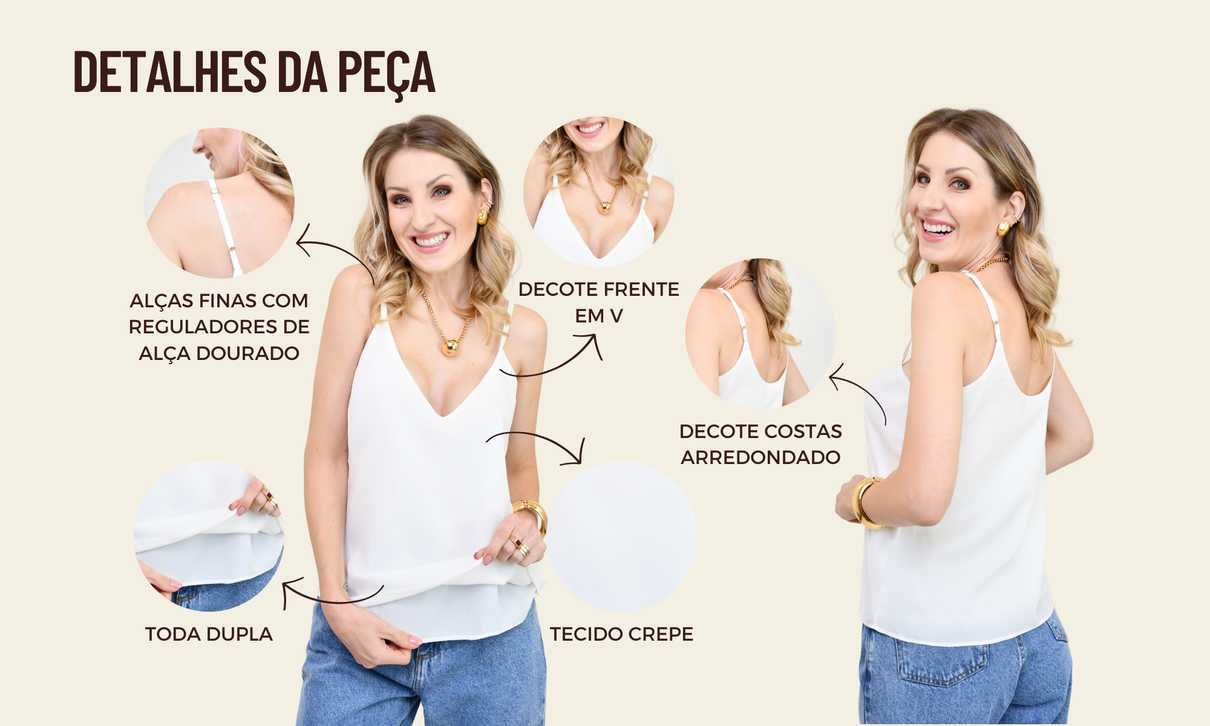 tabela de medidas site blusa de crepe alca fina rosangela off white