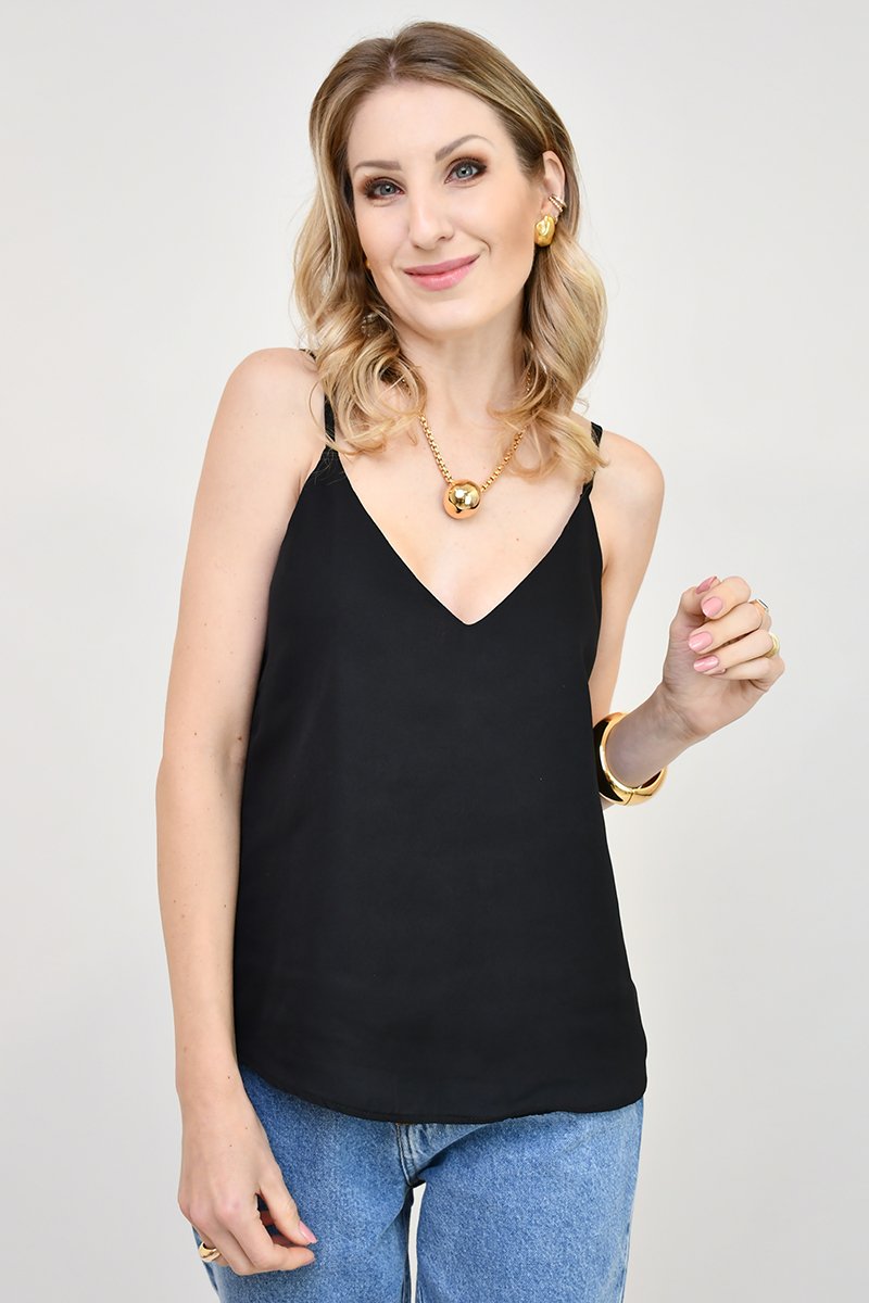 blusa de alcas rosangela crepe decote v preto regata