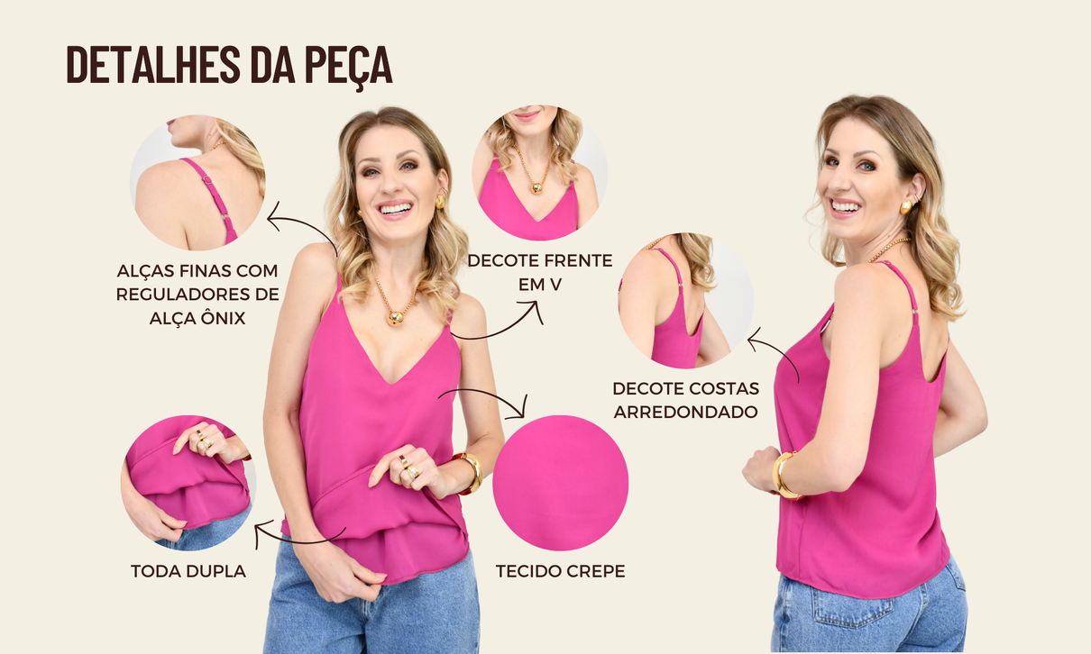 tabela de medidas site blusa de crepe alca fina rosangela fucsia