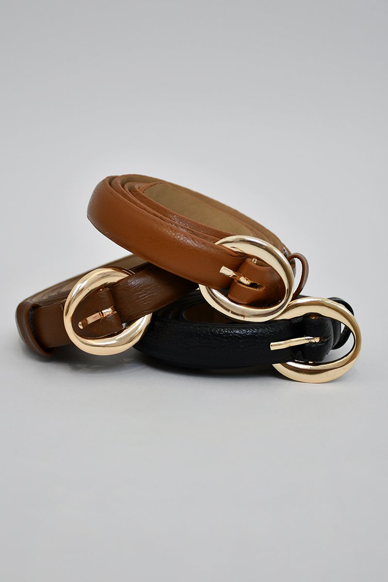 cinto de couro estreito fivela metal dourado
