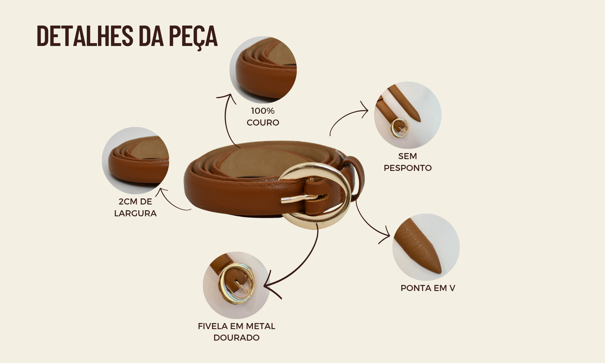 ficha de detalhe cinto de couro fivela oval caramelo