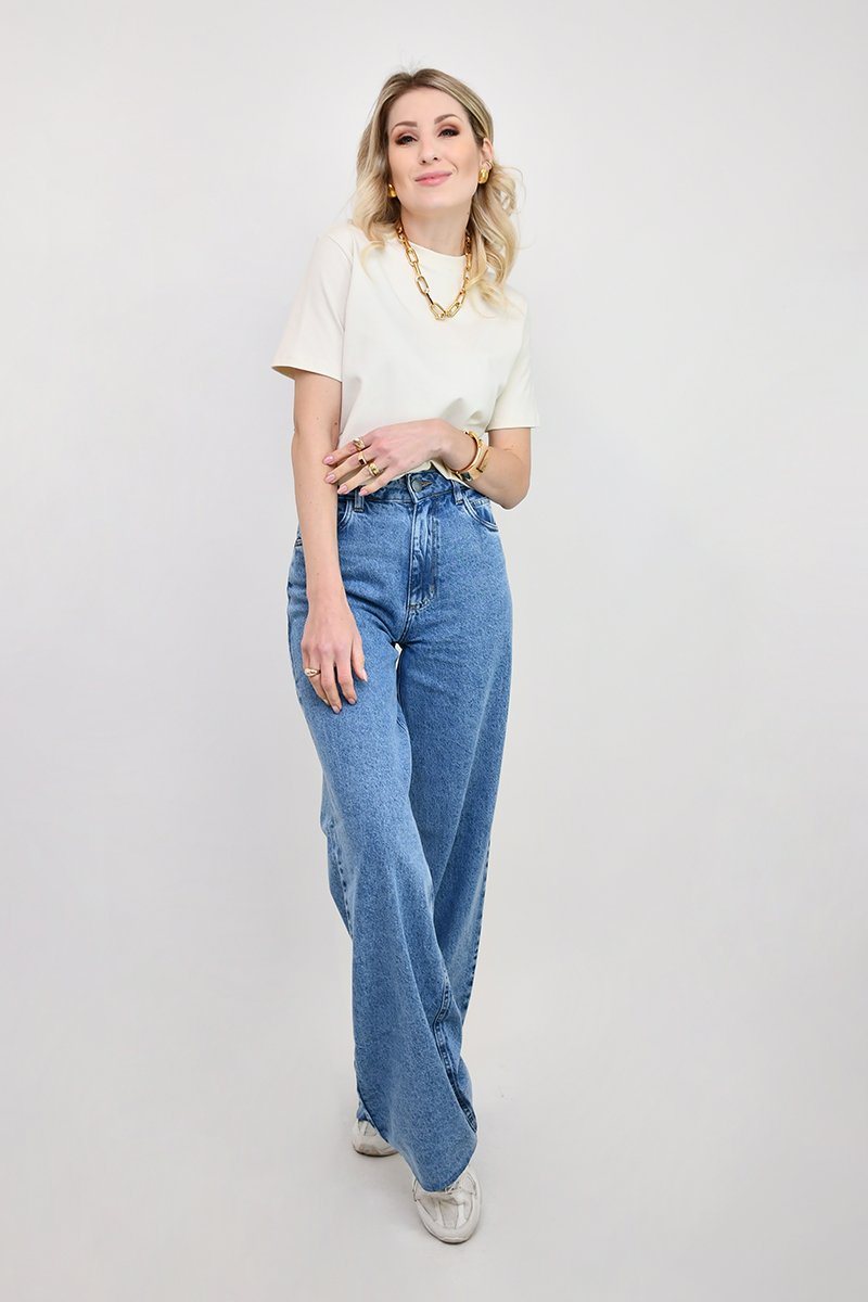 Calça Wide Leg Jeans Malu Azul Escuro