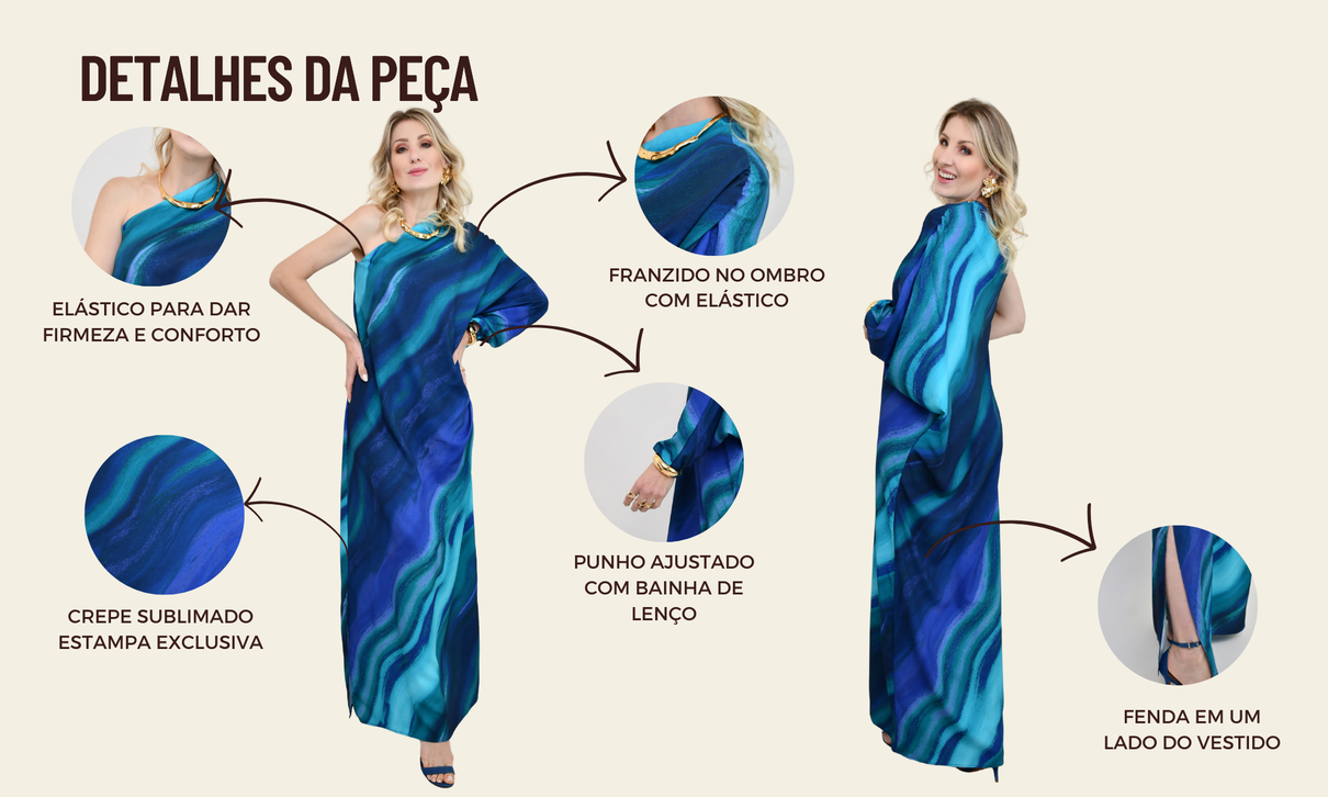 ficha de detalhes vestido aurora azul e verde