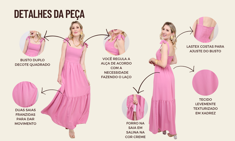 Vestido Longo de Alça Larga Penélope Rosa