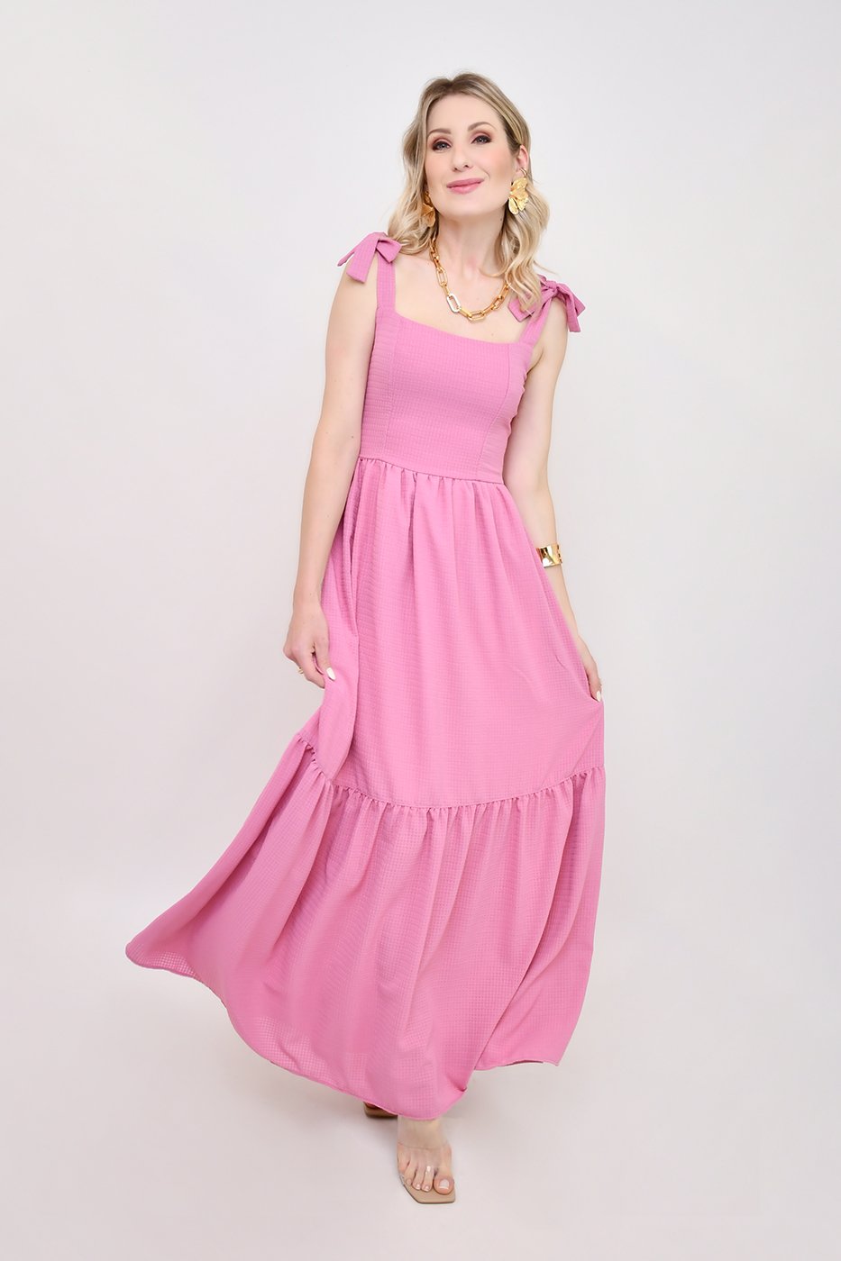 Vestido Longo de Alça Larga Penélope Rosa