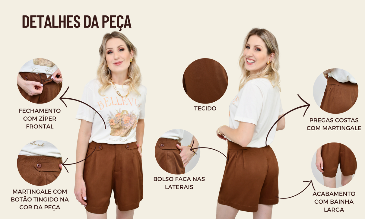 ficha de detalhes bellevue short amabile marrom