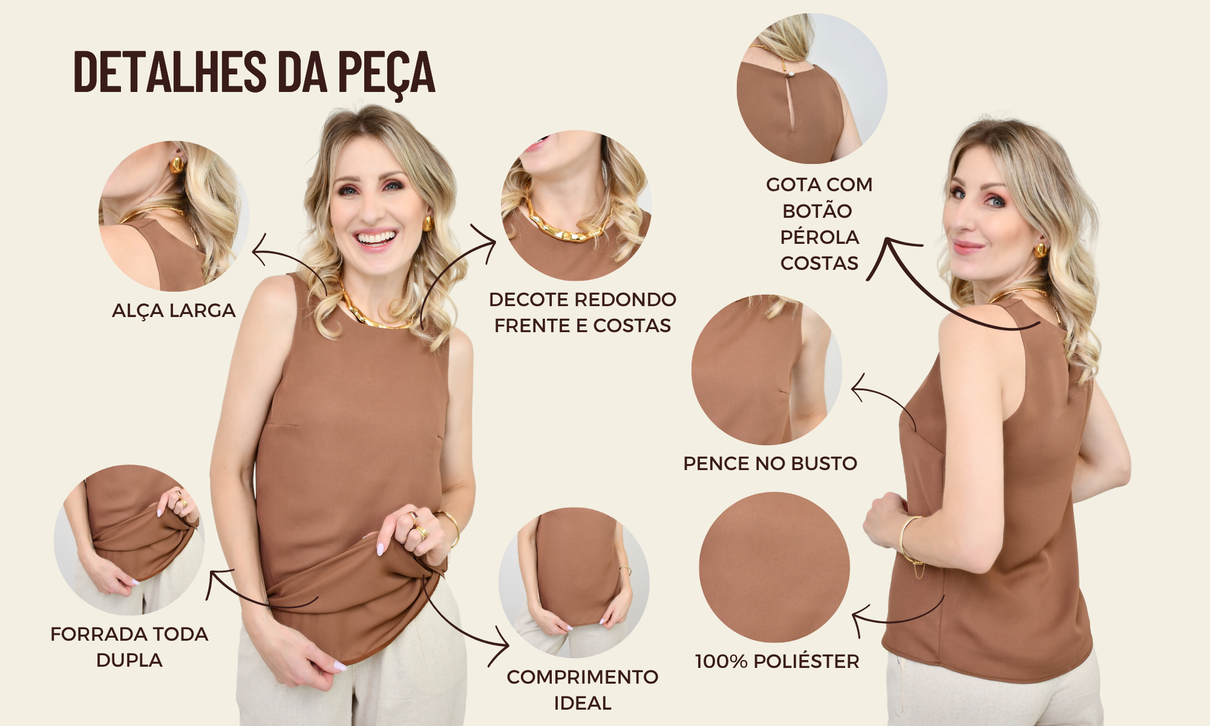 ficha de detalhes regata luiza marrom suave