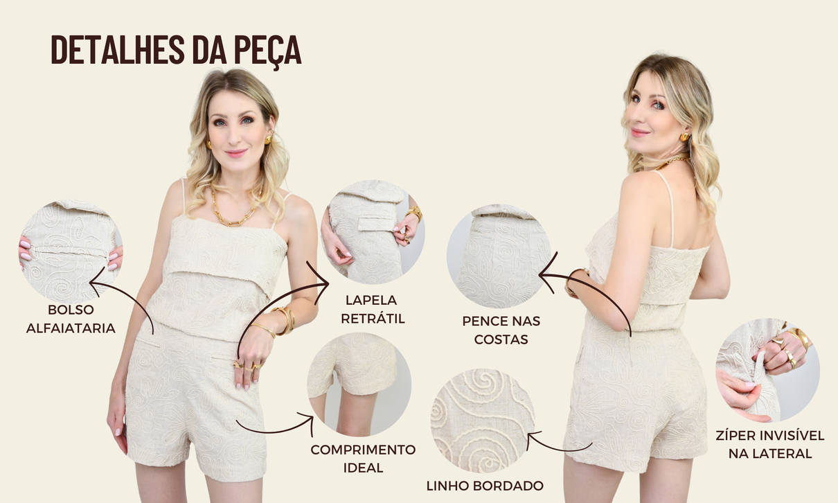 ficha de detalhes short de linho bordado isis
