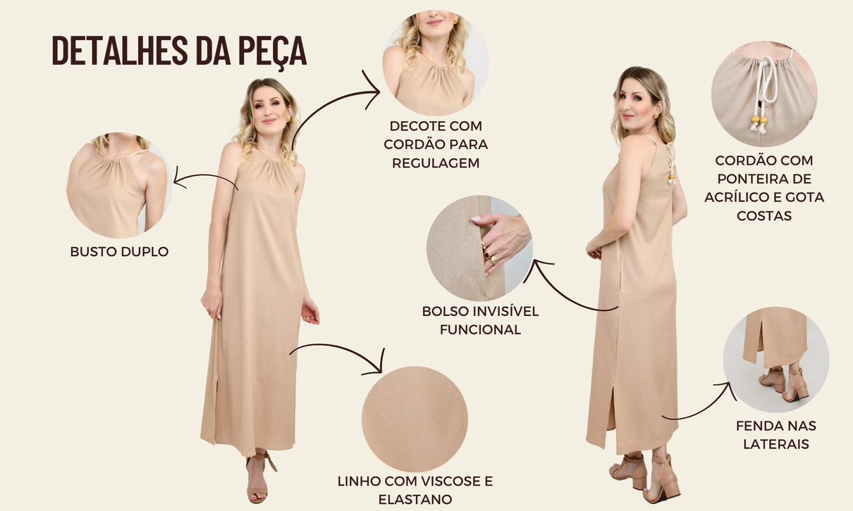 ficha de detalhes vestido liana areia