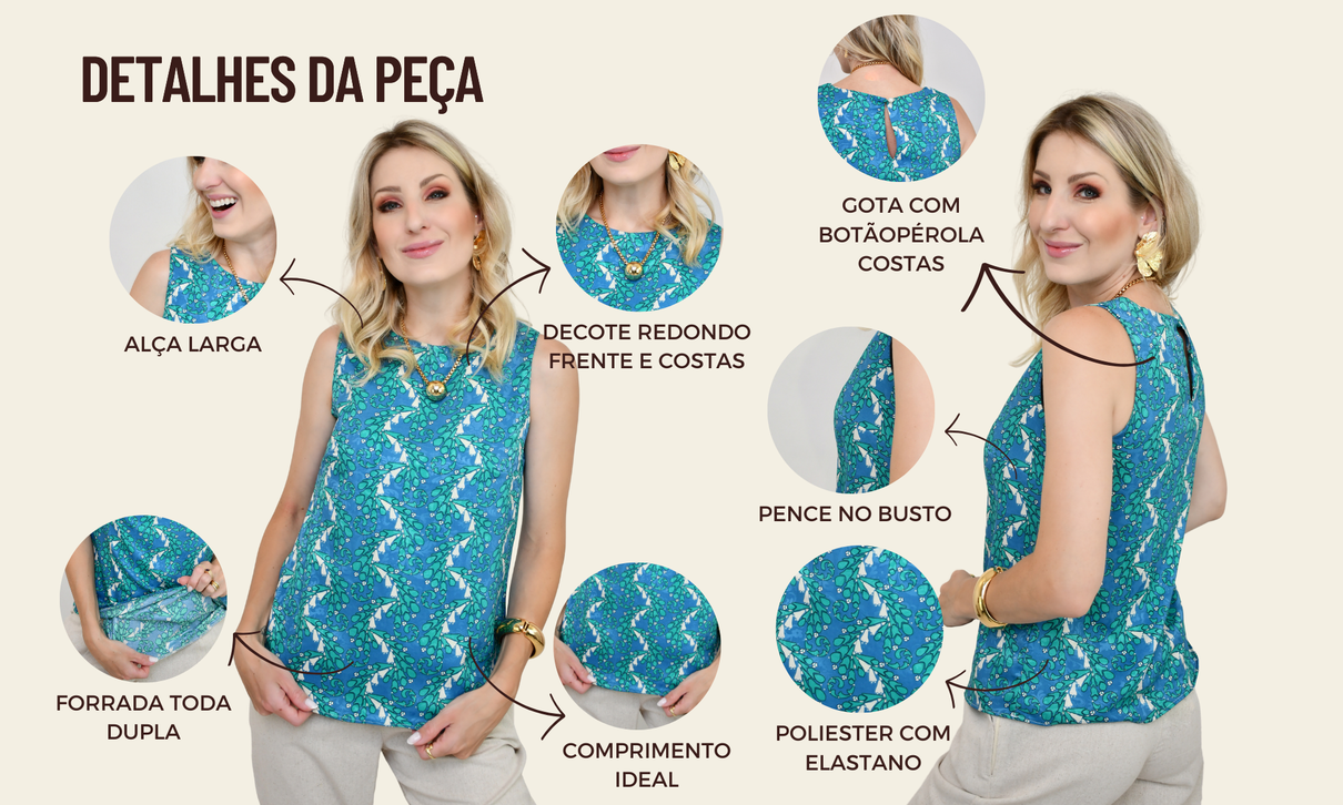 ficha de detalhes regata luiza estampada azul e verde