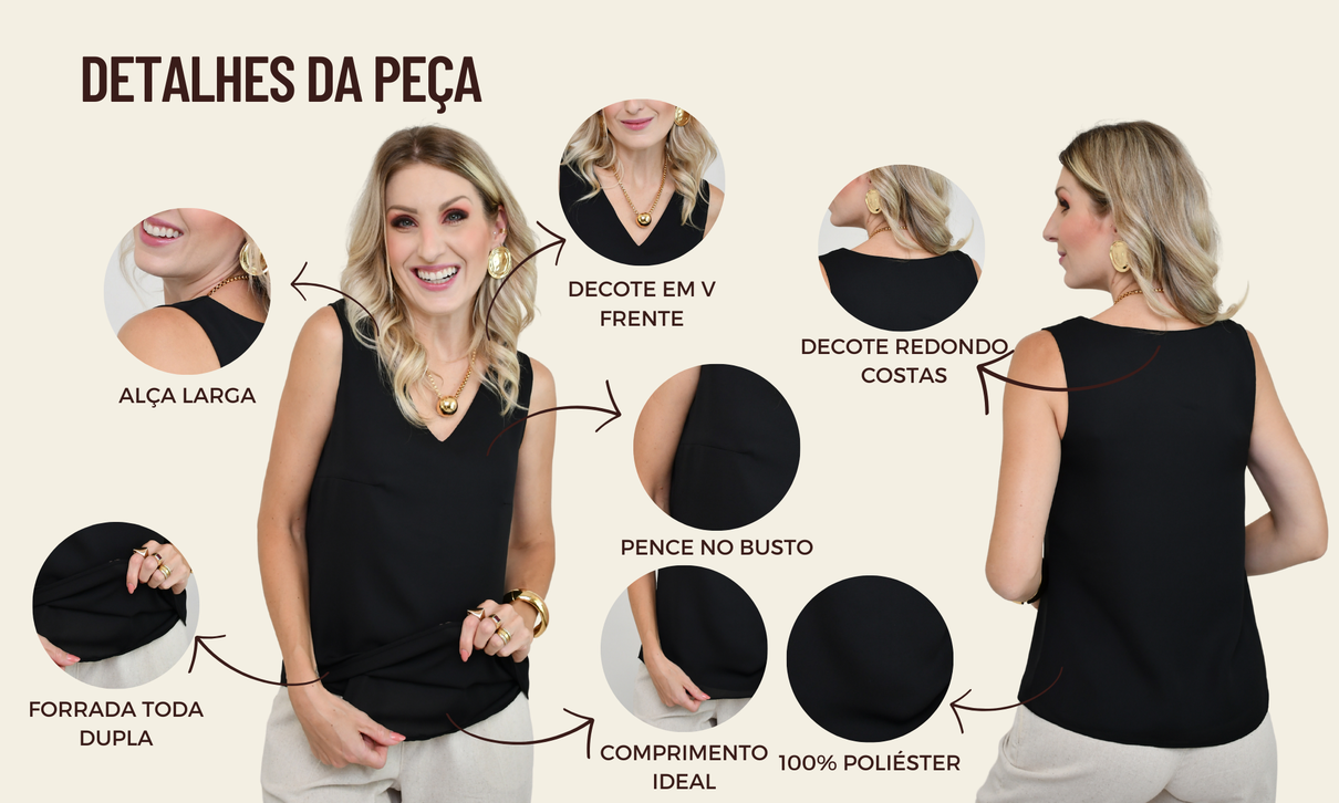 regata adriana preto ficha de detalhes