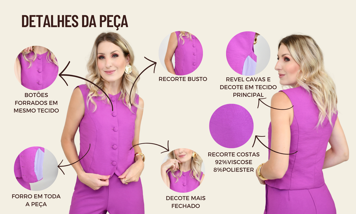 ficha de detalhes colete pamela fucsia