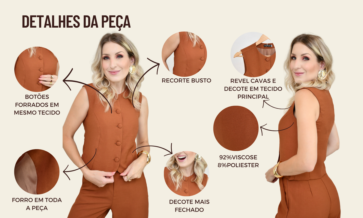 ficha de detalhes colete pamela camel