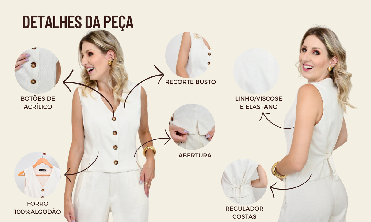 detalhes da peca colete livia cru