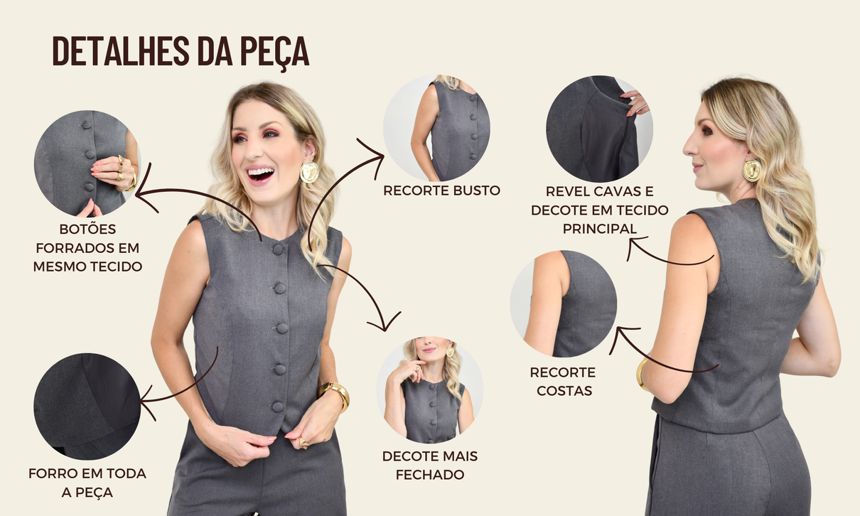 ficha de detalhes colete pamela mescla
