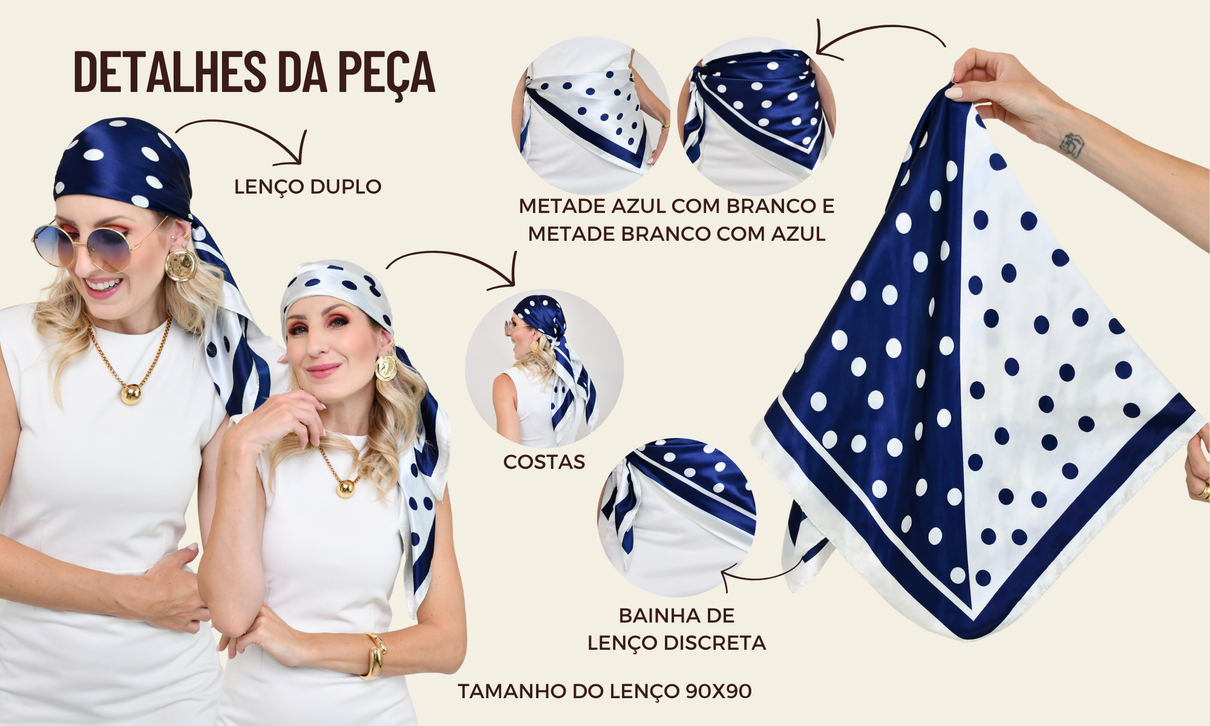 ficha de detalhes lenco poa azul marinho com branco