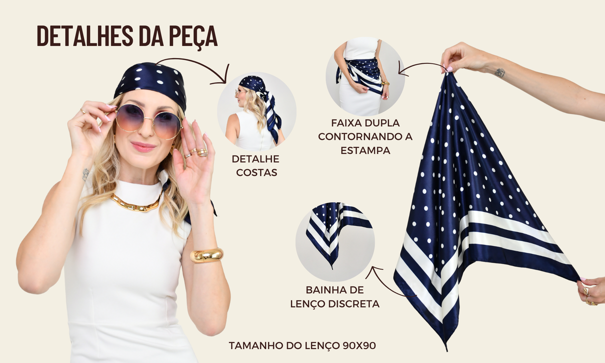 ficha de detalhes lenco poa marinho e branco com duas faixas