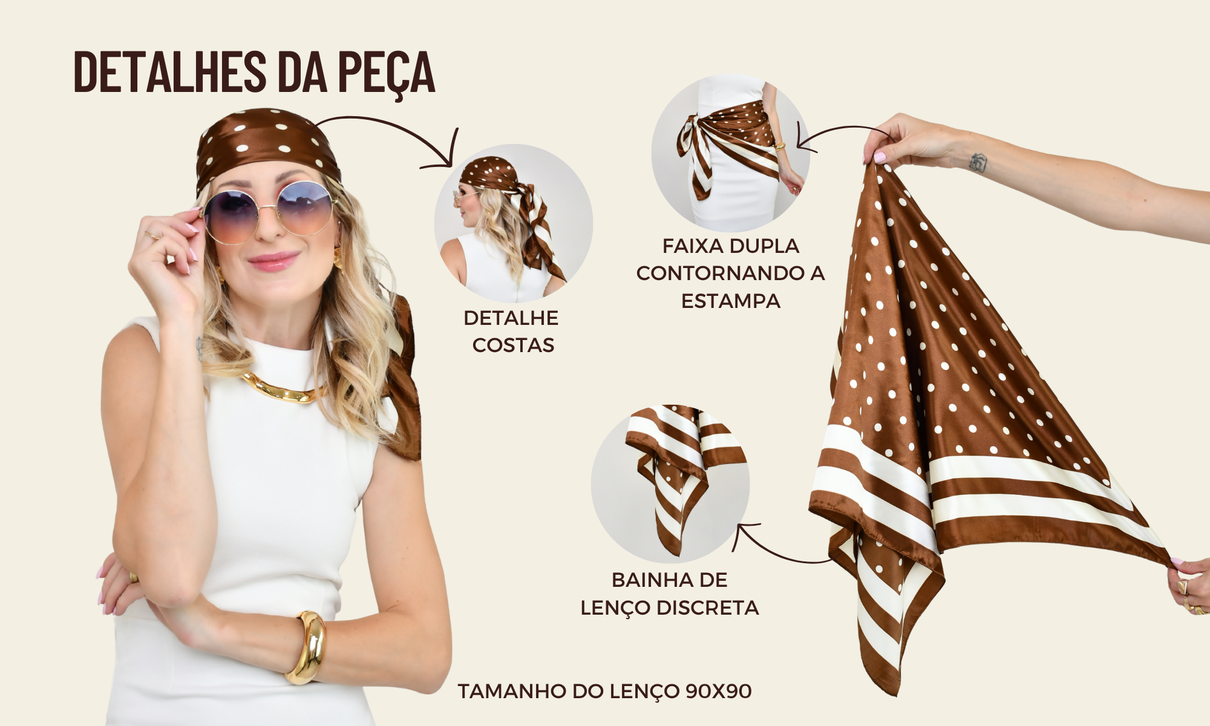 ficha de detalhes lenco poa creme fundo caramelo camel