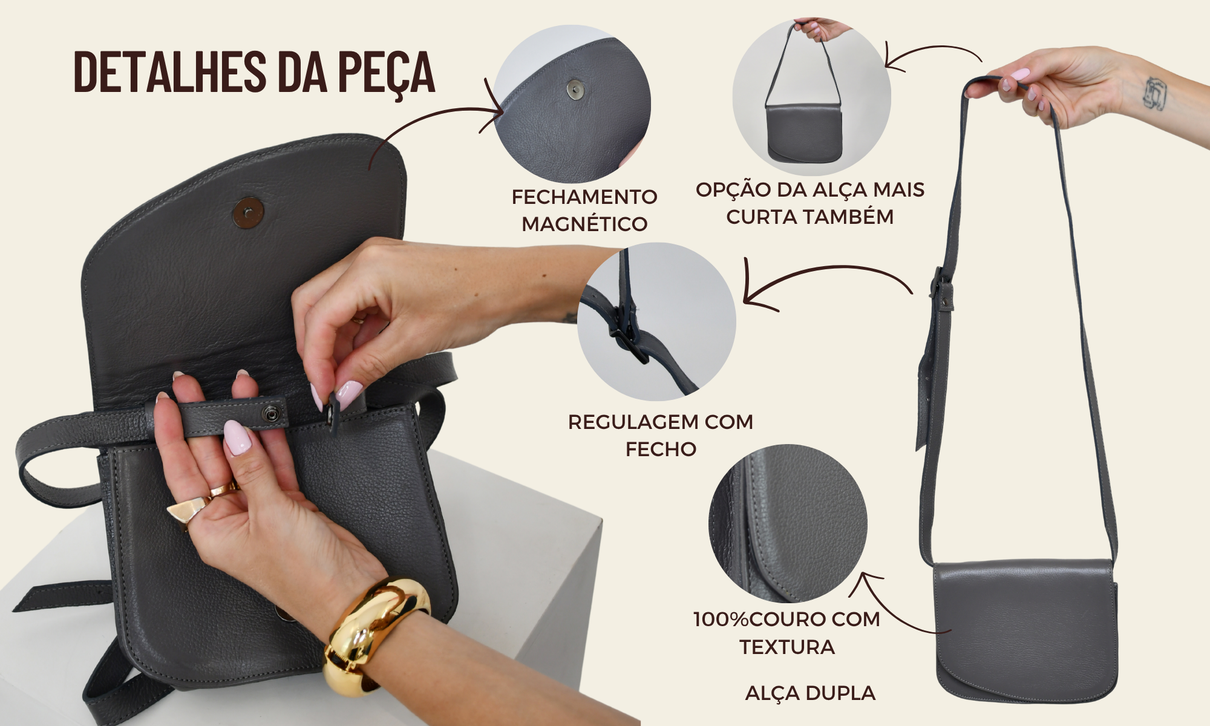 ficha de detalhes bolsa decouro cinza grafite