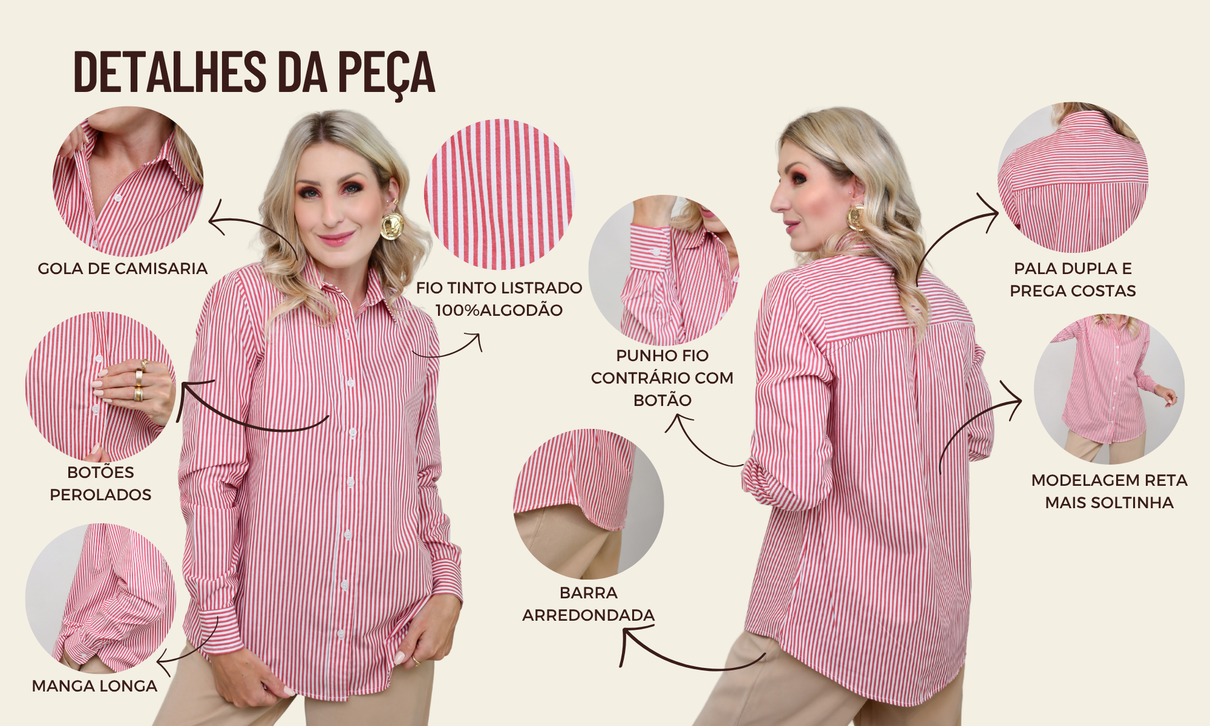 ficha de detalhe camisa luciana listra vermelho