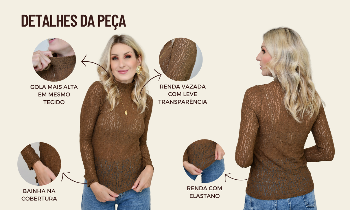 ficha de detalhes blusa de renda angel marrom