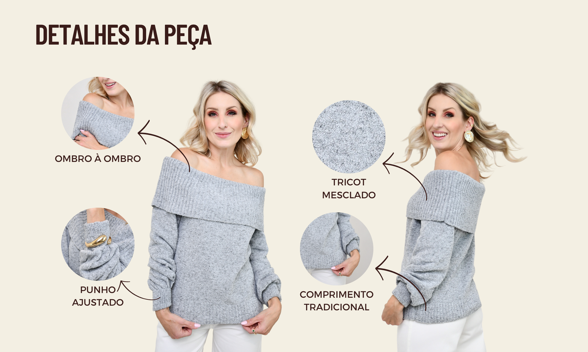 ficha de detalhes blusa tricot celina cinza